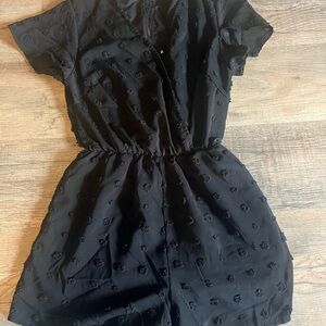 Black Textured Short Sleeve Romper